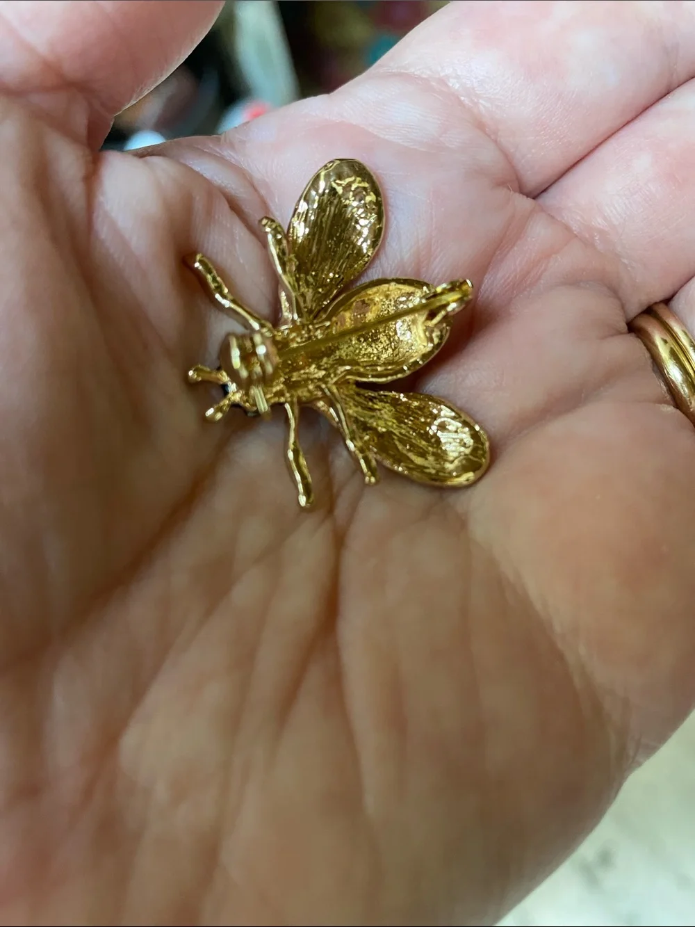 Yellow Black Bee Brooch with Rhinestone Accent